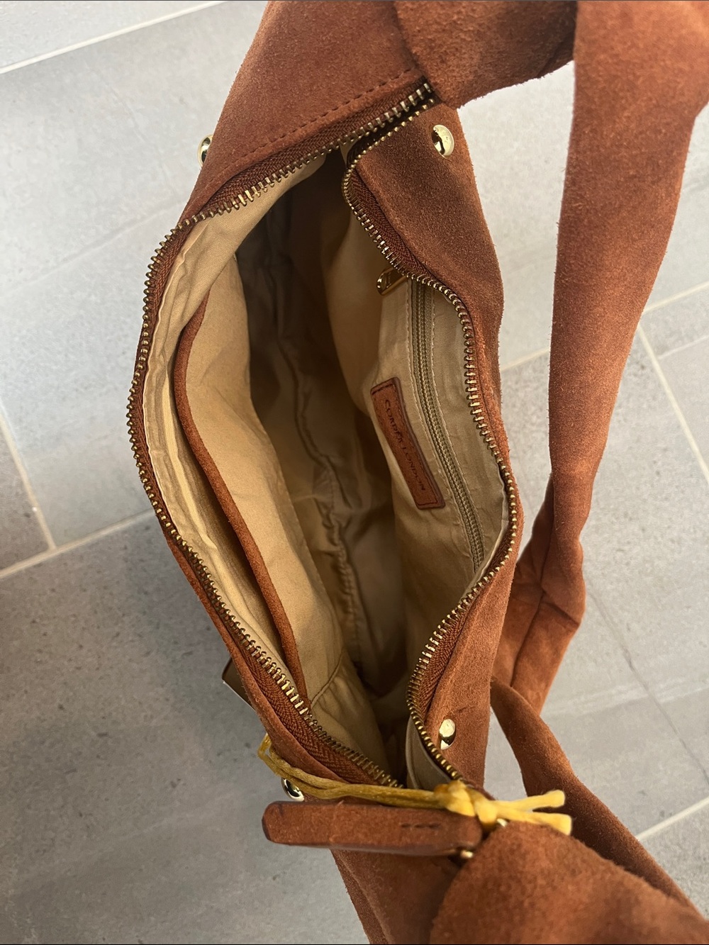 NWT Corder London Brown Suede Gold-Studded Shoulder Bag - Picture 5 of 11